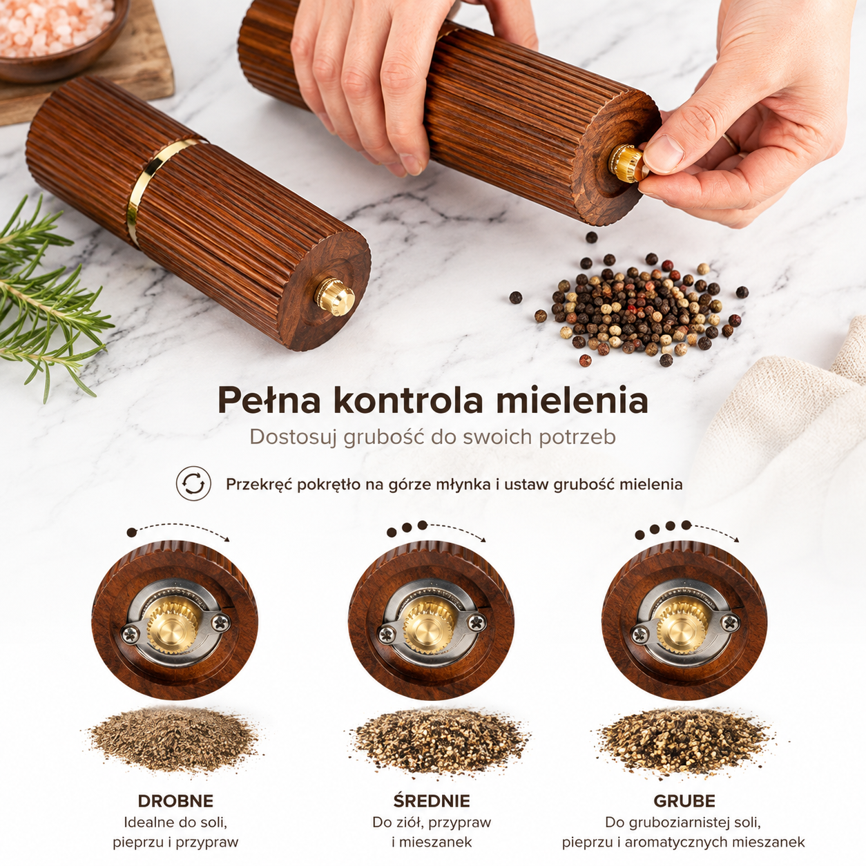 Zestaw młynków do soli i pieprzu — drewno akacjowe